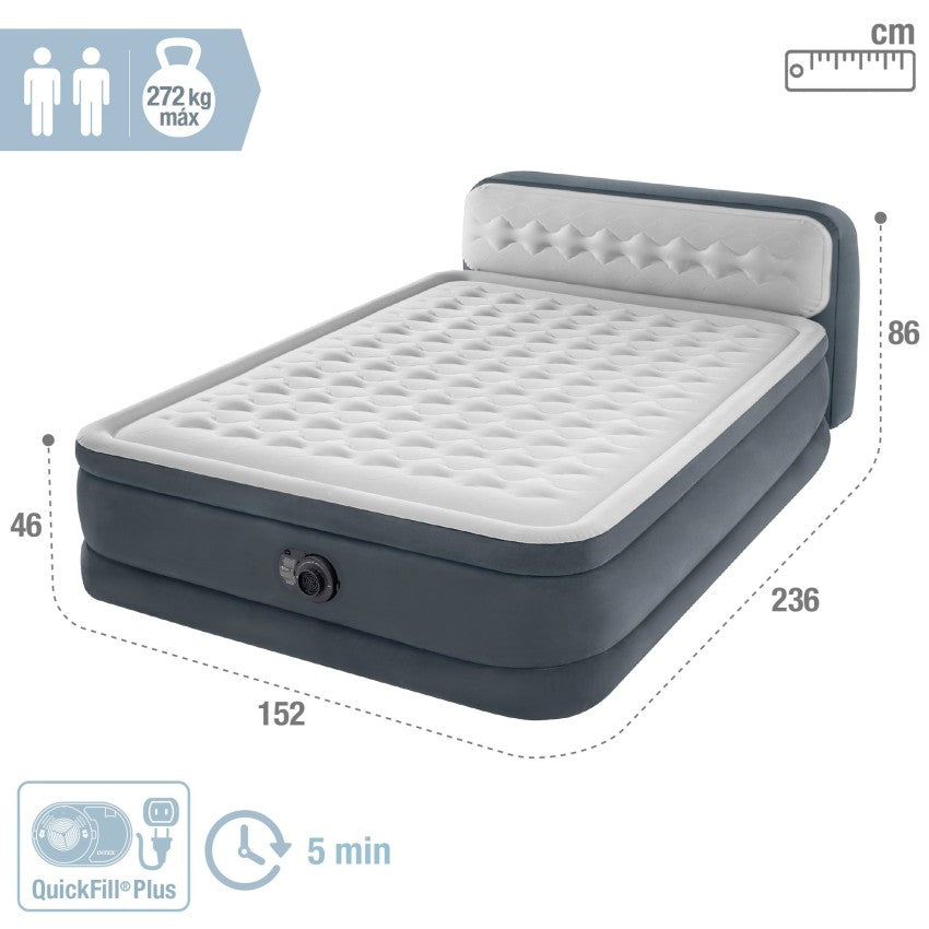 Colchón hinchable doble con cabecero Deluxe Ultra Plush Queen